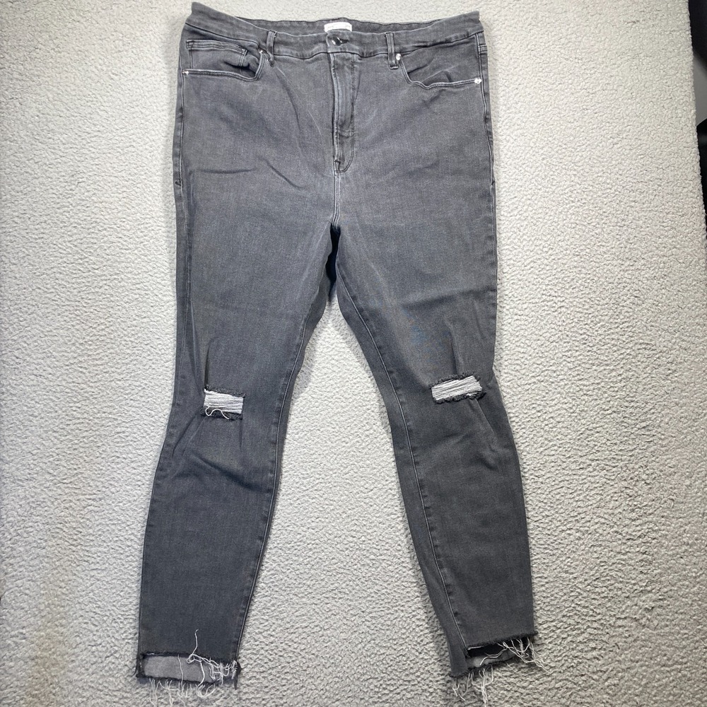 Good American Jeans Women Plus 22 Gray Skinny Distressed Stretch High Rise Denim